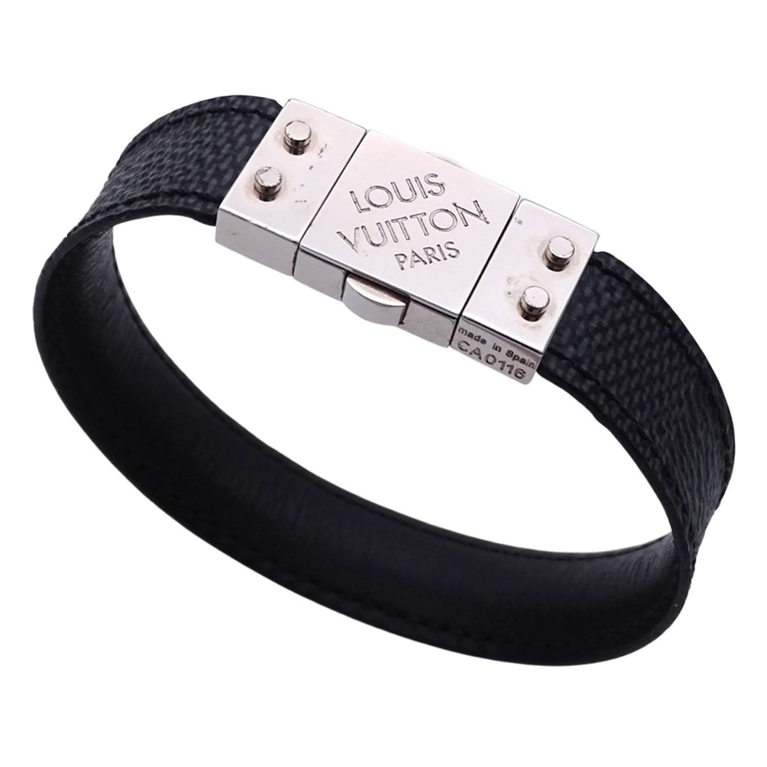 Louis Vuitton LOUIS VUITTON Bracelet Damier Graphite Men's Brand Check It Black Silver: --- Catalog ---Category: SizeLength: 19cm / 7.48''Category: DesignType: Charm braceletColor: Black, Damier GraphiteGender: MenMaterial: Damier GraphiteCategory: GeneralBrand: Louis VuittonCountry of O