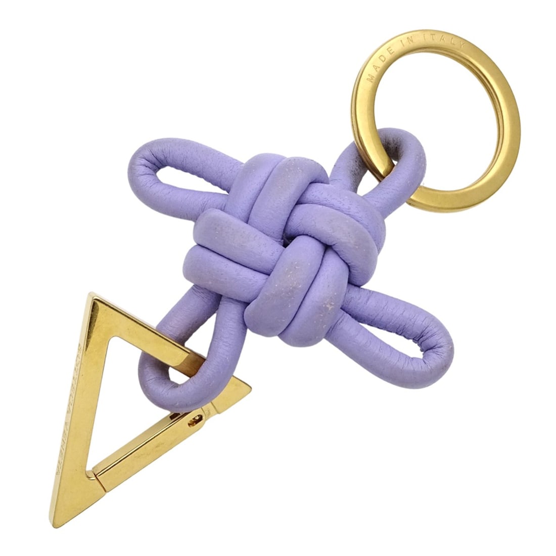 Bottega Veneta keychain for women and men, made of leather, purple, with gold hardware, triangle: --- Catalog ---Category: SizeSize (HxWxD): 11cm x 6.5cm x 1.8cm / 4.33'' x 2.55'' x 0.7''Category: DesignColor: PurpleGender: Men,WomenMaterial: LeatherCategory: GeneralBrand: Bottega VenetaCountry of