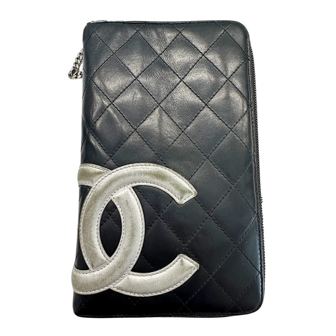 Chanel Cambon Women's Long Wallet, Lambskin, Black, Silver: --- Catalog ---Category: SizeSize (HxWxD): 21cm x 12.5cm x 2cm / 8.26'' x 4.92'' x 0.78''Category: DesignColor: BlackGender: WomenMaterial: Leather Category: GeneralBrand: ChanelCountry of Origin: Ita