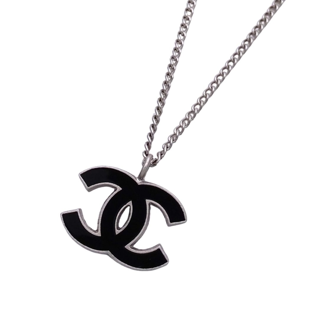 Chanel necklace, Coco Mark, women's, brand name, metal, black, silver, A28942 (1 of 20)