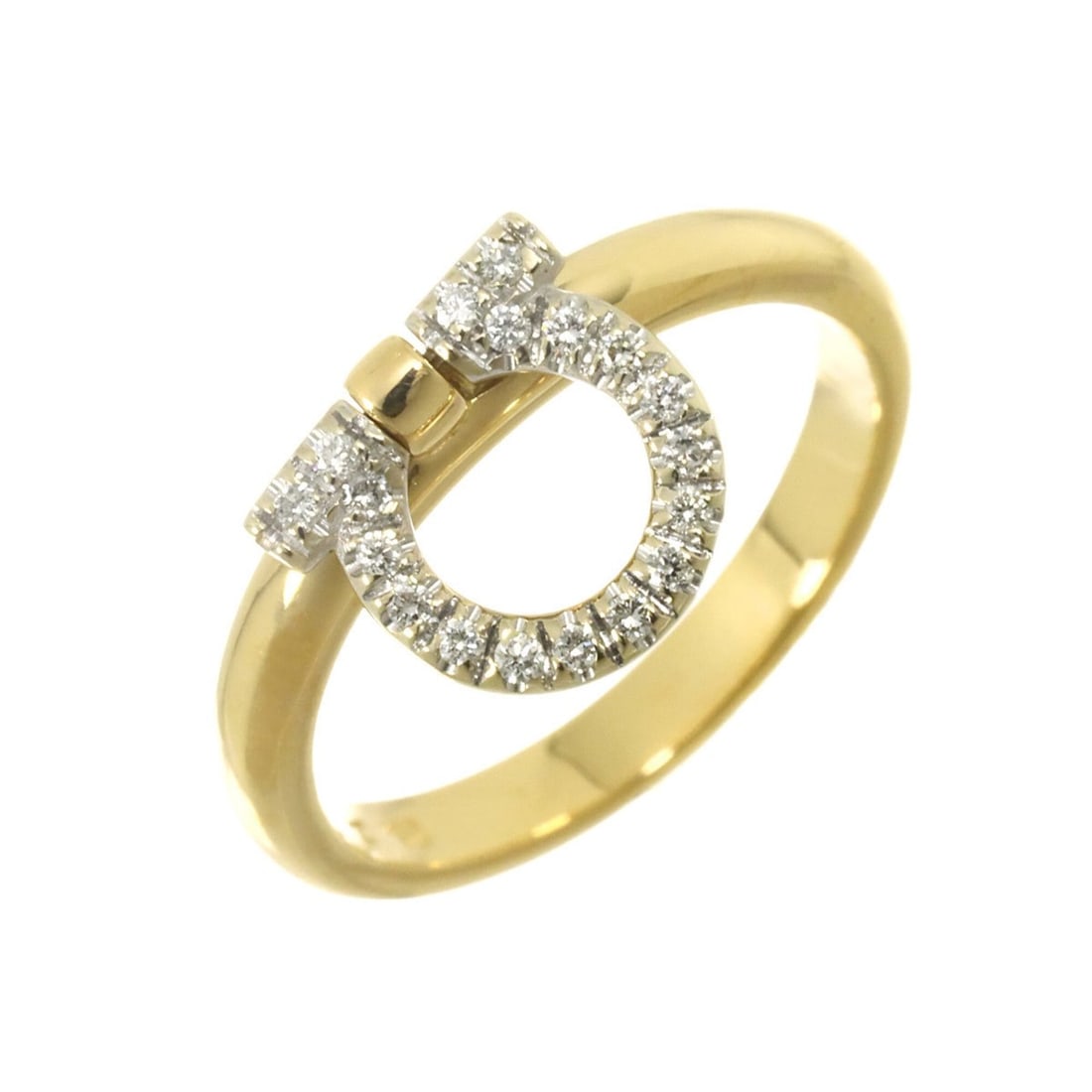 Salvatore Ferragamo Gancini Ring with Diamonds, 18K Yellow Gold (YG) WG (750): --- Catalog ---Category: SizeJP Size: 8US Size: 4.5Category: DesignType: Band ringColor: White gold, Yellow goldGender: WomenMaterial: White gold (18K), Yellow gold (18K)Category: GeneralBrand: Salvat