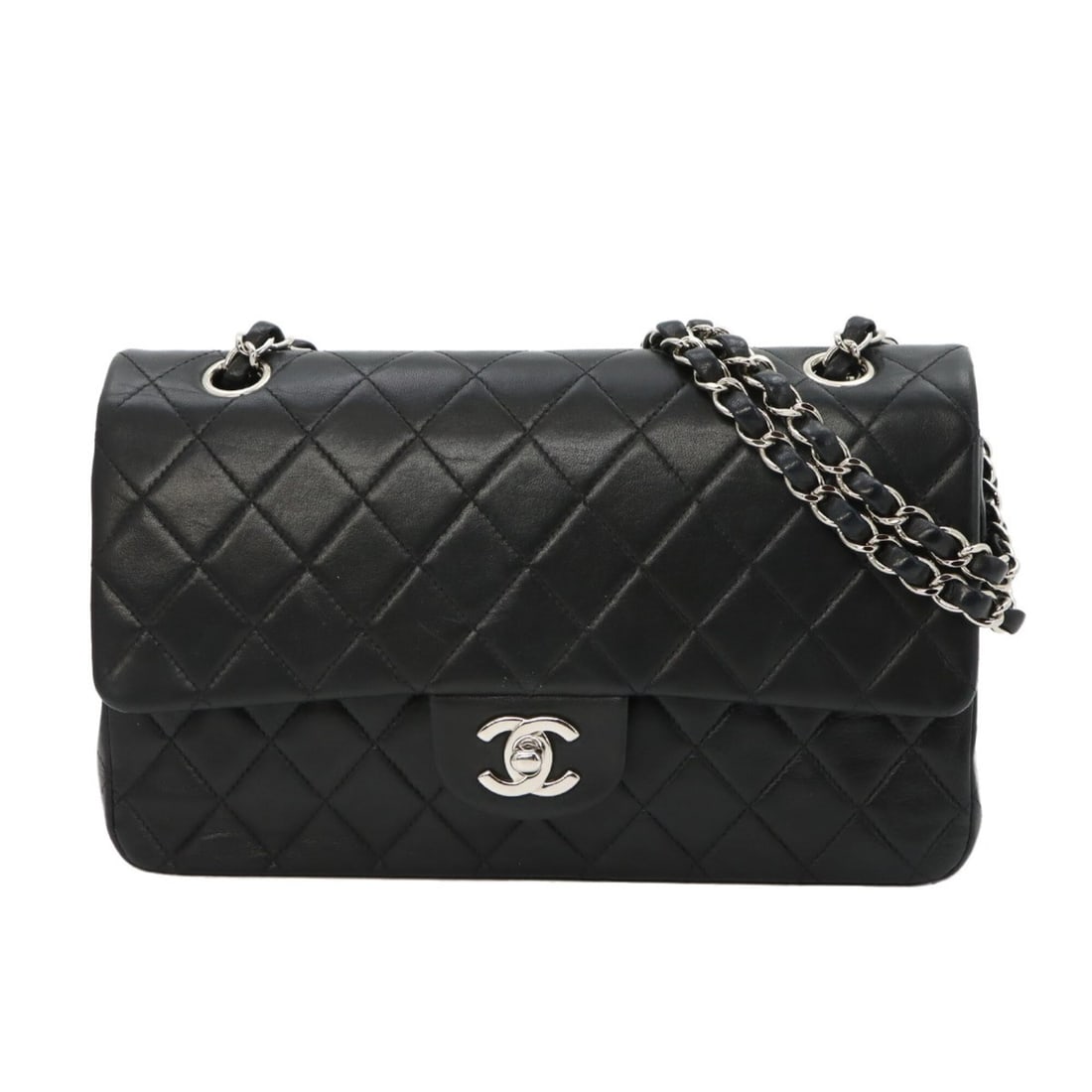 Chanel Matelasse 25 Chain Shoulder Handbag, Lambskin, Black, A01112, Silver Hardware: --- Catalog ---Category: SizeSize (HxWxD): 15cm x 25cm x 6.5cm / 5.9'' x 9.84'' x 2.55''Category: DesignType: Handbag, Shoulder bagColor: BlackGender: WomenMaterial: Leather Leather/Fur Type: Lambskin