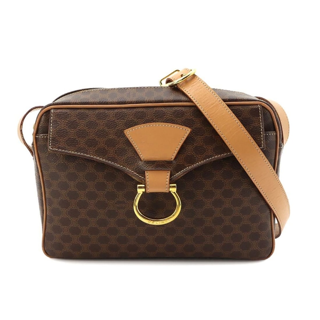 Celine Macadam Shoulder Handbag, Leather, Brown, Gold Hardware (1 of 10)