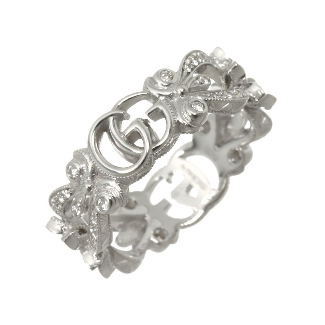 Gucci Flora #8 Ring with Diamonds, 18K White Gold (750): --- Catalog ---Category: SizeJP Size: 8US Size: 4.5Category: DesignType: Band ringColor: White goldGender: WomenMaterial: Yellow gold (18K)Category: GeneralBrand: Gucci--- Item List ---Section: Condit
