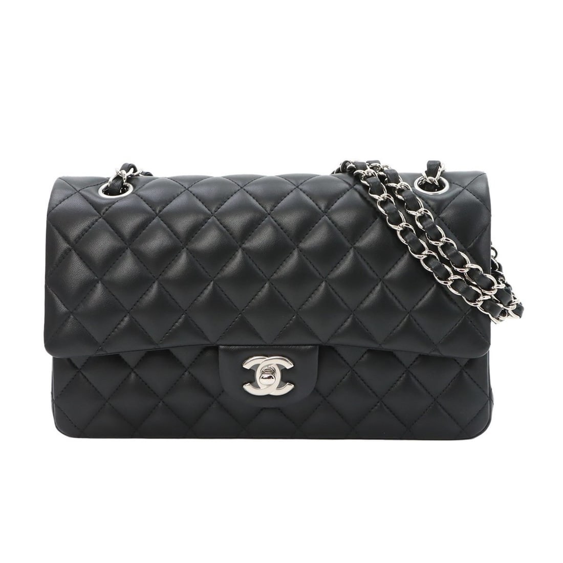 Chanel Matelasse 25 Chain Shoulder Handbag, Lambskin, Black, A01112, Silver Hardware: --- Catalog ---Category: SizeSize (HxWxD): 15.5cm x 25.5cm x 6cm / 6.1'' x 10.03'' x 2.36''Category: DesignType: Handbag, Shoulder bagColor: BlackGender: WomenMaterial: Leather Leather/Fur Type: Lambs