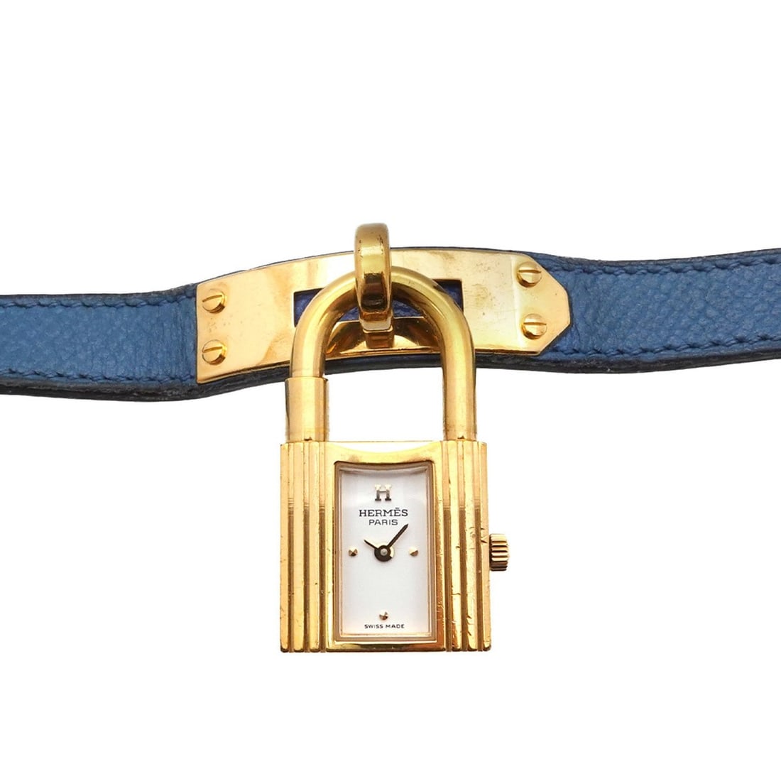 Hermes Kelly Watch, Women's White and Blue Quartz Watch with Padlock: --- Catalog ---Category: SizeWrist Size: 13.5cm - 16cm / 5.31'' - 6.29''Case Diameter: 20mm / 0.79''Category: DesignType: WristwatchGender: WomenColor (Dial): WhiteMaterial (Band): Gold plated, Stainl