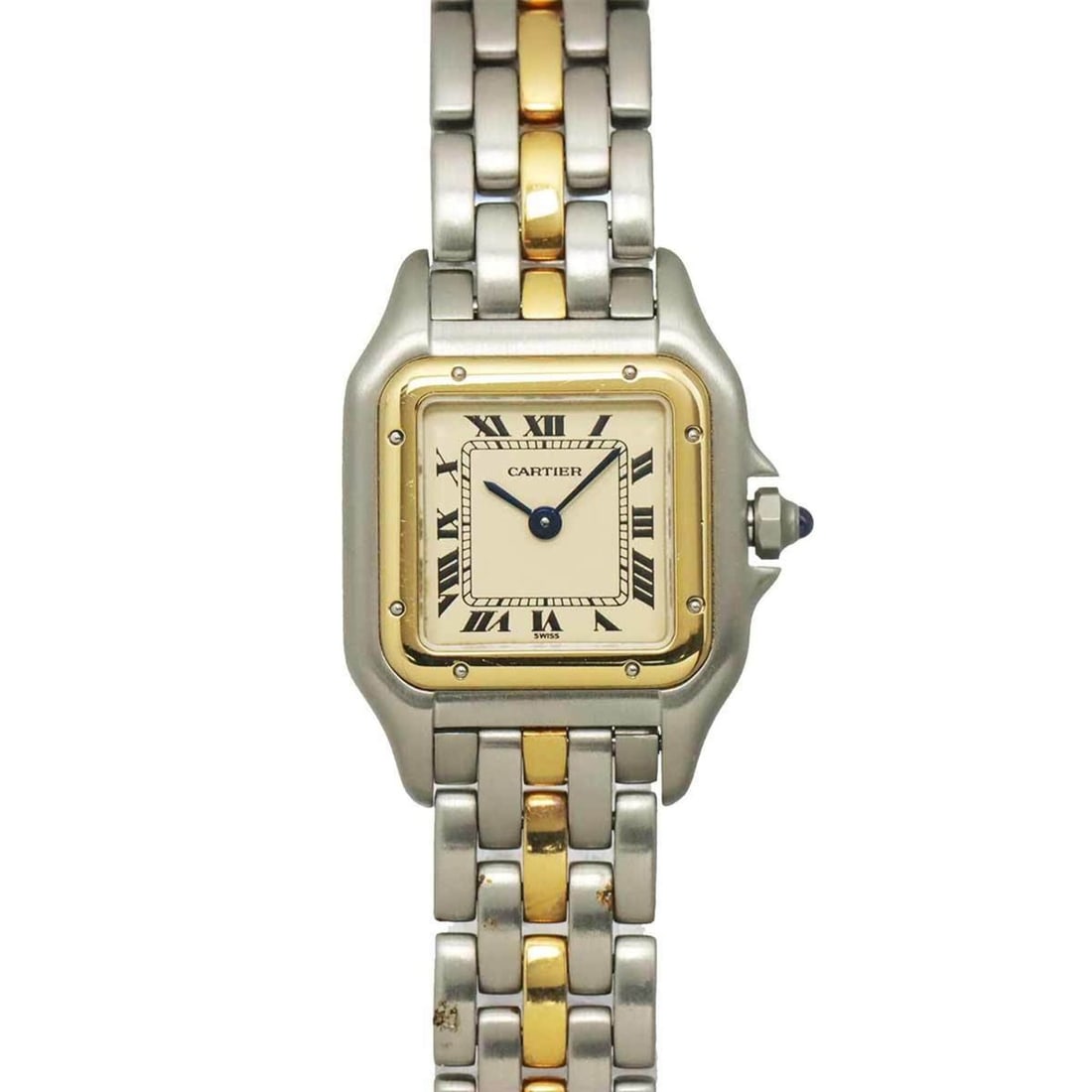 Cartier Panthère 1-Row SM 84083241 Two-Tone Ladies' Watch Ivory YG Yellow Gold Quartz: --- Catalog ---Category: SizeWrist Size: 16cm / 6.29''Case Diameter: 22mm / 0.87''Category: DesignType: WristwatchGender: WomenColor (Dial): IvoryMaterial (Band): Stainless steel, Yellow gold (18K)Mat
