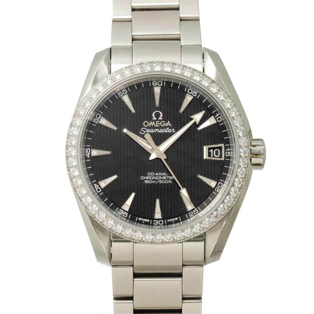 Omega Seamaster Aqua Terra Co-Axial 231 15 39 21 51 001 Men's Watch 11P Diamond Date Bezel Black: --- Catalog ---Category: SizeWrist Size: 18.5cm / 7.28''Case Diameter: 39mm / 1.54''Category: DesignType: WristwatchGender: MenColor (Dial): BlackMaterial (Band): Stainless steelMaterial (Case): Stain