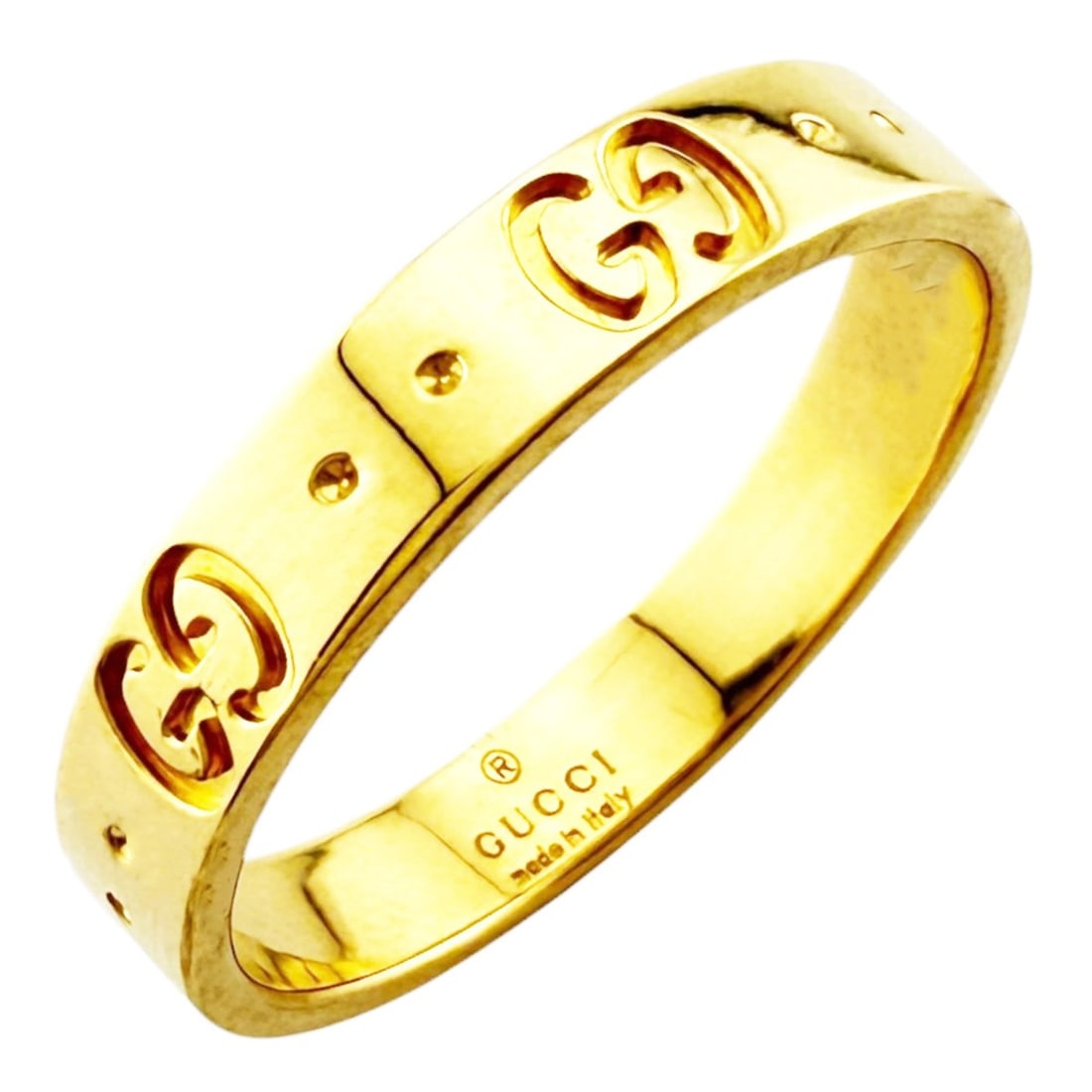 Gucci Icon Ring, 18K Yellow Gold, Men's and Women's: --- Catalog ---Category: SizeWidth: 3.5mm / 0.14''Weight: 4.5g / 0.15oz.JP Size: 18US Size: 9Category: DesignType: Band ringColor: GoldGender: Men,Women,UnisexHandmade: YesMaterial: Yellow gold (18K)C