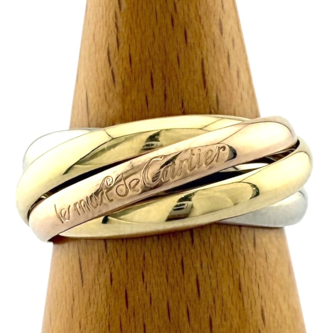Cartier Trinity Ring, 18K Yellow Gold, Ladies' 5 Pieces: --- Catalog ---Category: SizeWeight: 9g / 0.31oz.JP Size: 13US Size: 6.5Category: DesignType: Band ringColor: Gold, Pink gold, SilverGender: WomenHandmade: YesMaterial: Pink gold (18K), White gold (18