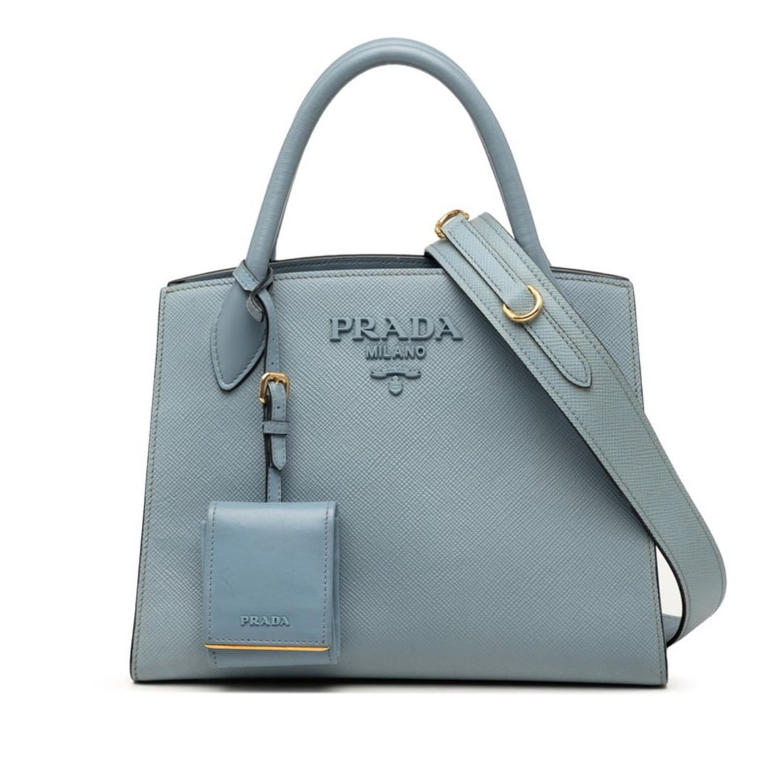 Prada Handbag Shoulder Bag 2-Way Blue Light Saffiano Leather Women's PRADA: --- Catalog ---Category: SizeSize (HxWxD): 20cm x 26cm x 26cm / 7.87'' x 10.23'' x 10.23''Category: DesignType: Handbag, Shoulder bagColor: Blue, Light blueGender: WomenMaterial: Saffiano triangle , L