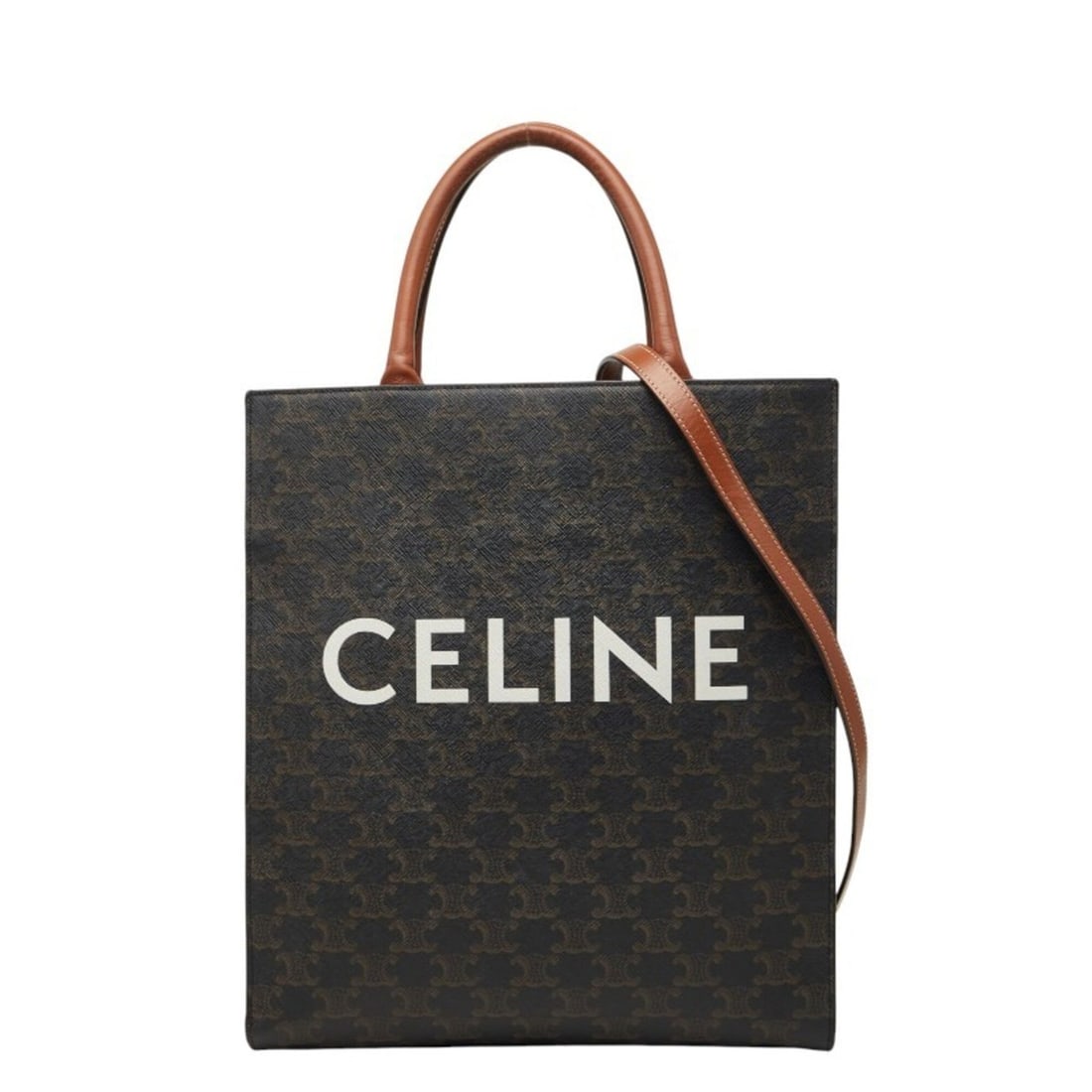 Celine Triomphe Vertical Cabas Small Tote Bag Shoulder 2-Way Brown Leather Women's CELINE: --- Catalog ---Category: SizeSize (HxWxD): 32cm x 28cm x 8cm / 12.59'' x 11.02'' x 3.14''Category: DesignType: Shoulder bag, Tote bagColor: BrownGender: WomenMaterial: PVC , Leather Category: GeneralB