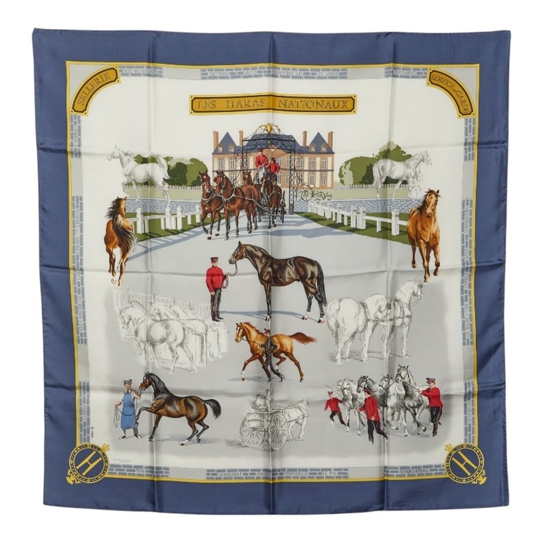 Hermes Carre 90 Les Haras Nationaux (National Stud Farm) Scarf/Muffler, Light Blue, Multicolor,: --- Catalog ---Category: SizeSize (LxW): 89cm x 88cm / 35.03'' x 34.64''Category: DesignType: ScarfColor: Light blue, Multi-colorGender: WomenCategory: GeneralBrand: Hermes--- Item List ---Section: Co