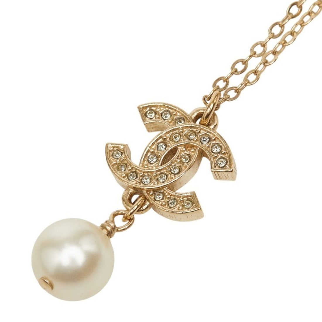 Chanel Coco Mark Rhinestone Necklace, Champagne Gold Plated, Faux Pearl, Women's CHANEL: --- Catalog ---Category: SizePendant Size: 32.5mm x 16mm / 1.27'' x 0.62''Neck Circumference: 62.5 cm / 24.6''Category: DesignColor: Champagne goldGender: WomenMaterial: RhinestoneNecklace Type: Neckl