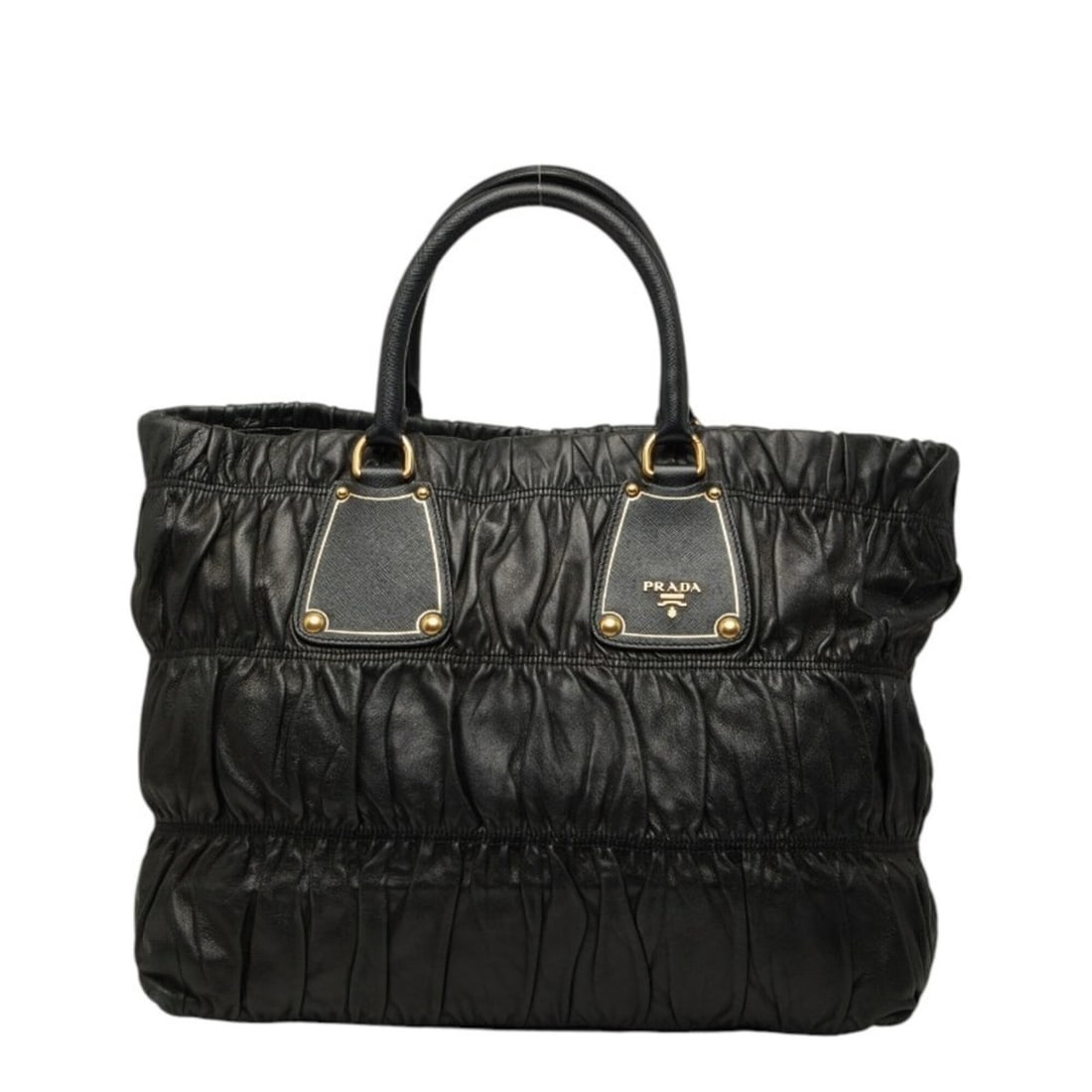 Prada Gaufre Tote Bag, Black Leather, Saffiano Women's PRADA: --- Catalog ---Category: SizeSize (HxWxD): 31cm x 39cm x 17cm / 12.2'' x 15.35'' x 6.69''Category: DesignType: Tote bagColor: BlackGender: WomenMaterial: Leather Leather/Fur Type: Saffiano leatherCate