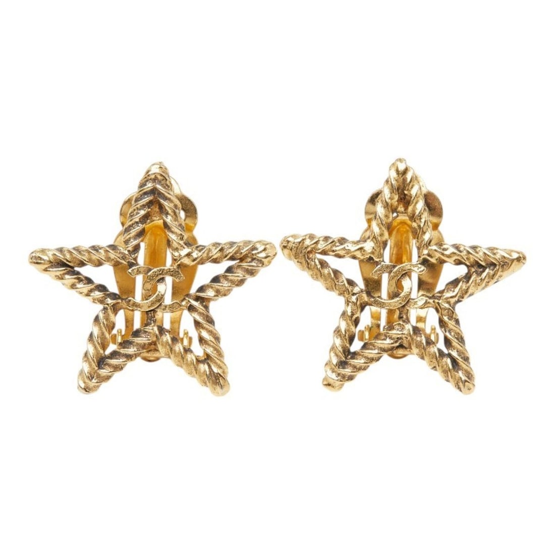 Chanel Coco Mark Star Motif Earrings, Gold Plated, Women's CHANEL: --- Catalog ---Category: SizeSize (HxWxD): 25.30mm x 27.20mm / 1.00'' x 1.07''Category: DesignType: Clip earringsColor: GoldGender: WomenCategory: GeneralBrand: Chanel--- Item List ---Section: Conditi