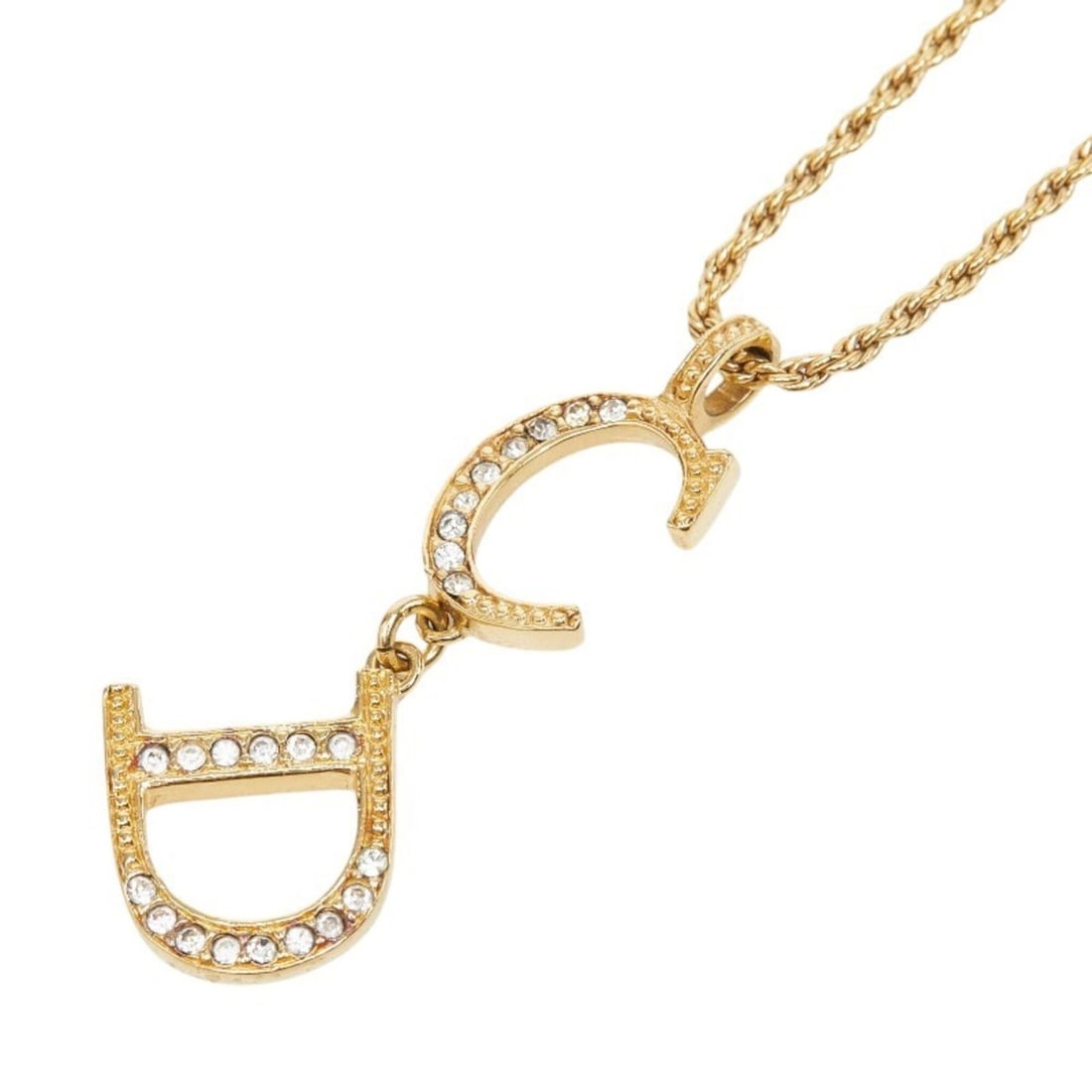 Christian Dior Dior CD Logo Necklace, Gold Plated, Rhinestones, Women's: --- Catalog ---Category: SizePendant Size: 38.6mm x 14.9mm / 1.51'' x 0.58''Neck Circumference: 45.5 cm / 17.91''Category: DesignColor: GoldGender: WomenMaterial: RhinestoneNecklace Type: NecklaceCate