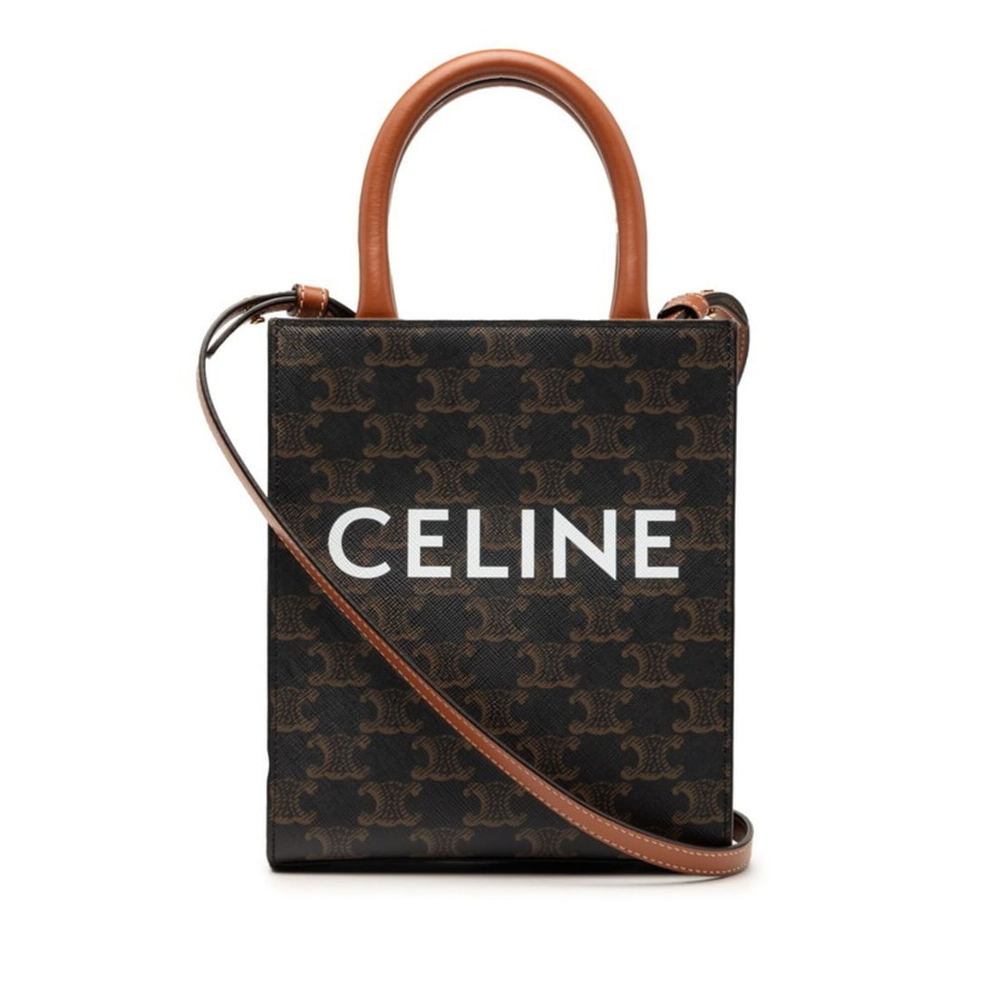 Celine Vertical Cabas Handbag Shoulder Bag 2-Way Brown Black Leather Women's CELINE (1 of 9)