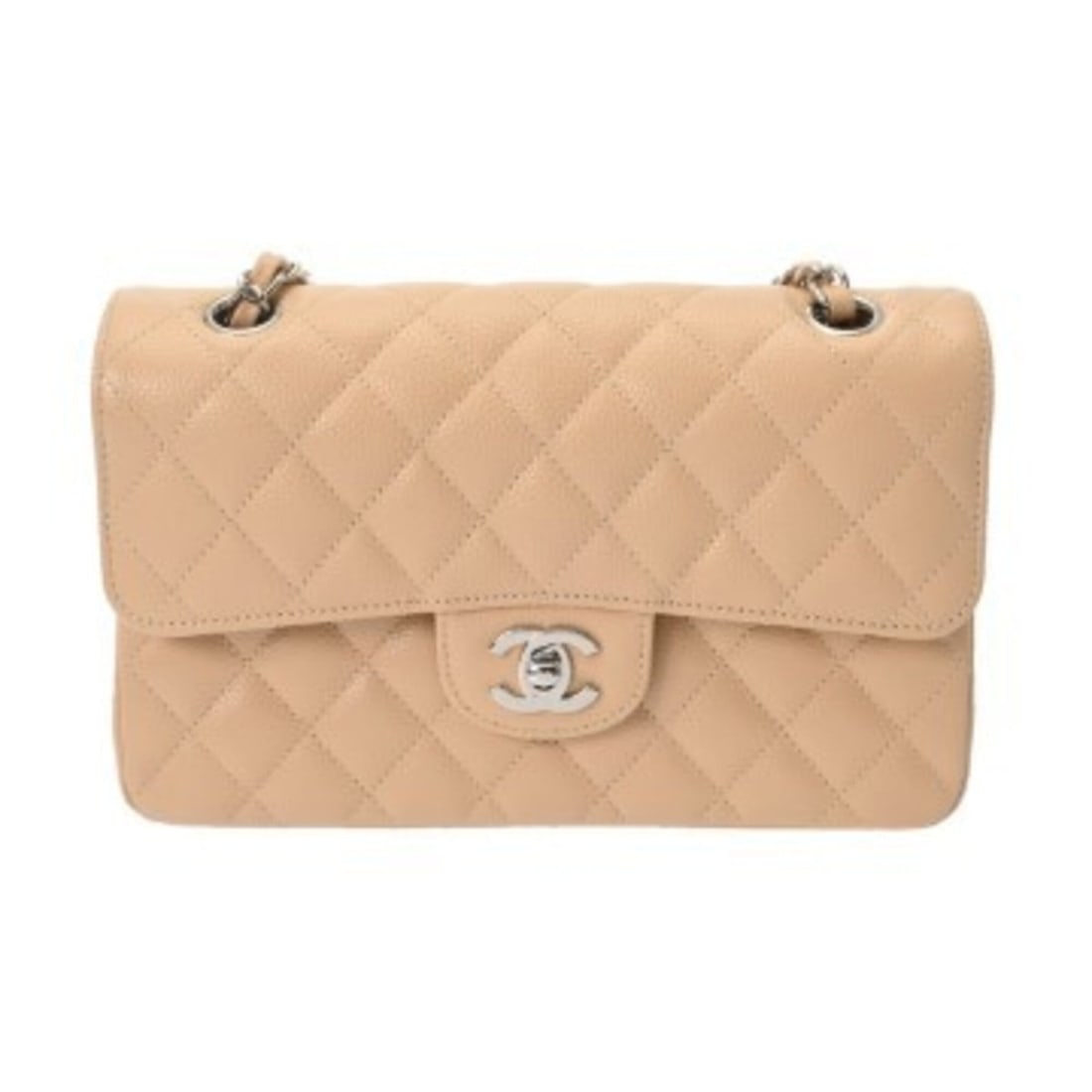 CHANEL Matelassé Chain Shoulder Bag, 23cm, Double Flap, Beige, A01113, Women's, Caviar Leather, A: --- Catalog ---Category: SizeSize (HxWxD): 14.5cm x 23cm x 6.5cm / 5.7'' x 9.05'' x 2.55''Category: DesignType: Shoulder bagColor: BeigeGender: WomenMaterial: Grained Calfskin Category: GeneralMPN: A0