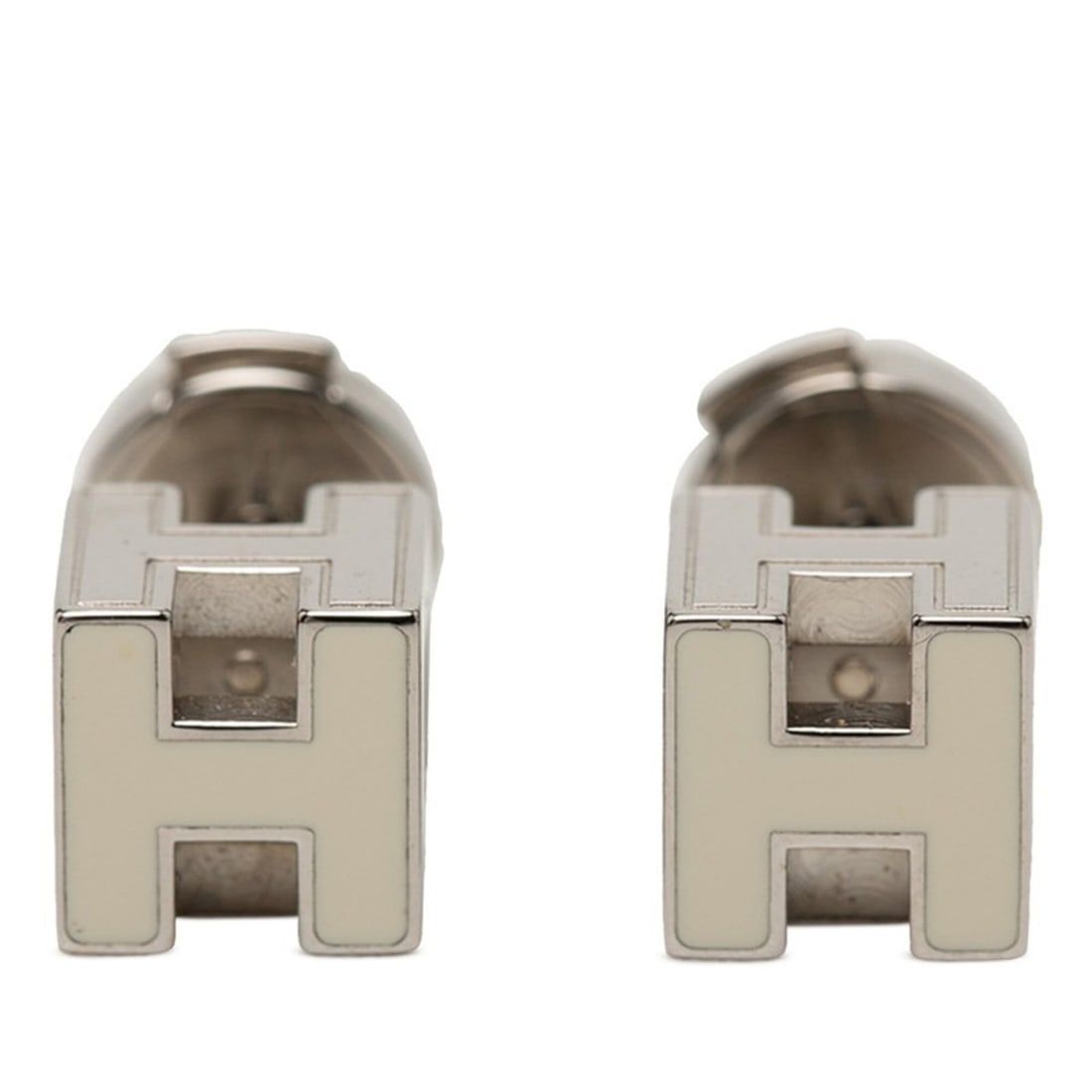 Hermes Cage d'H H-Cube Logo Stud Earrings, Silver and White Metal, Women's HERMES: --- Catalog ---Category: SizeSize (HxWxD): 7.90mm x 7.90mm / 0.31'' x 0.31''Category: DesignType: Stud earringsColor: Silver, WhiteGender: WomenMaterial: MetalCategory: GeneralBrand: Hermes--- Item Li