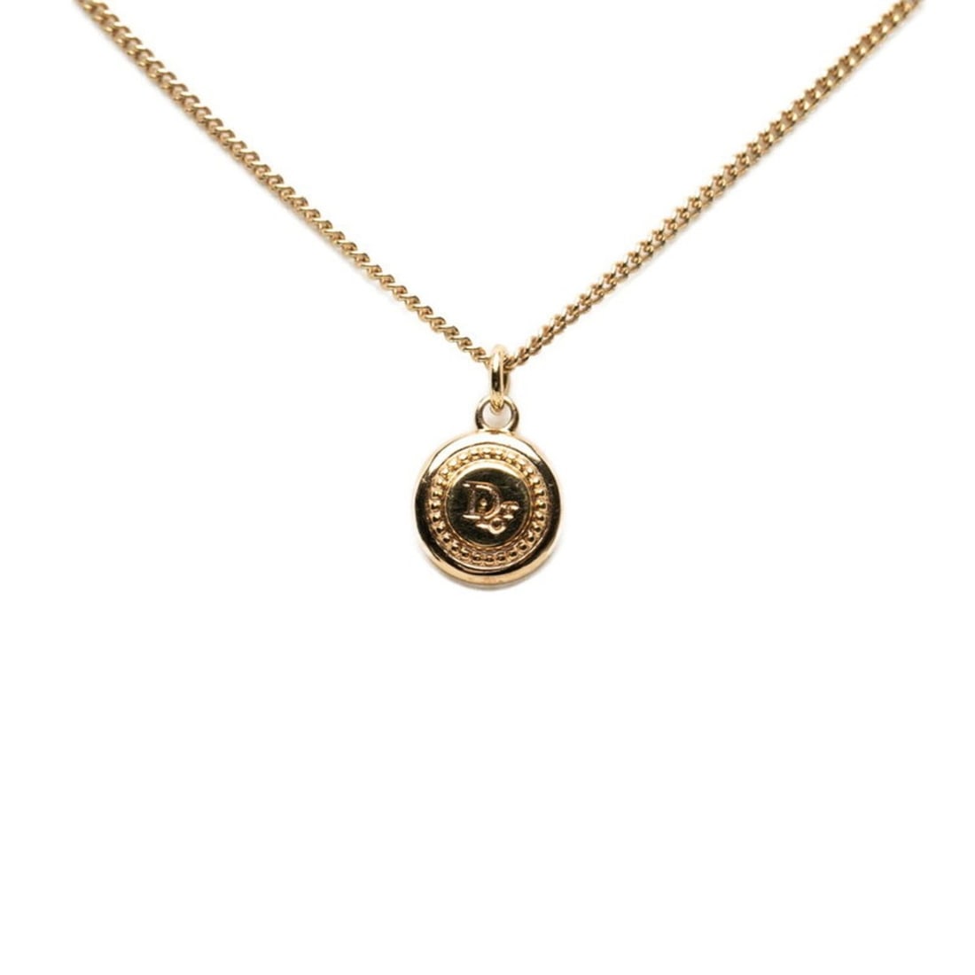 Christian Dior Dior Logo Chain Round Pendant Necklace, Gold Plated, Women's: --- Catalog ---Category: SizePendant Size: 13.6mm x 11mm / 0.53'' x 0.43''Neck Circumference: 45 cm / 17.71''Category: DesignColor: GoldGender: WomenPendant Type: PendantNecklace Type: Pendant necklac
