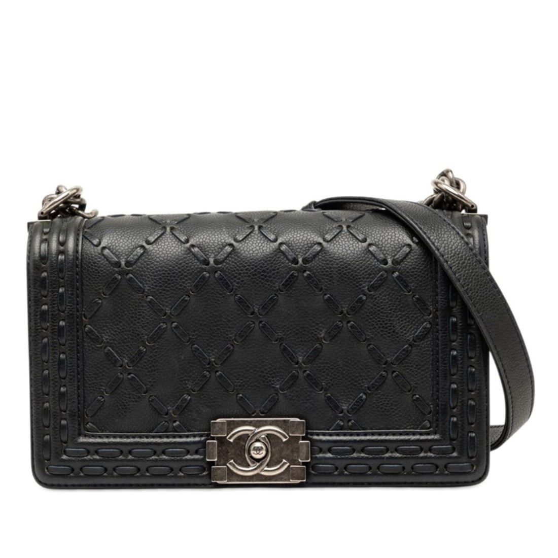 Chanel Boy 25 Crossbody Chain Shoulder Bag, Navy, Matte Caviar Leather, Women's CHANEL: --- Catalog ---Category: SizeSize (HxWxD): 14.5cm x 25cm x 8cm / 5.7'' x 9.84'' x 3.14''Category: DesignType: Shoulder bagColor: NavyGender: WomenMaterial: Grained Calfskin Outer Pocket: Lock Category