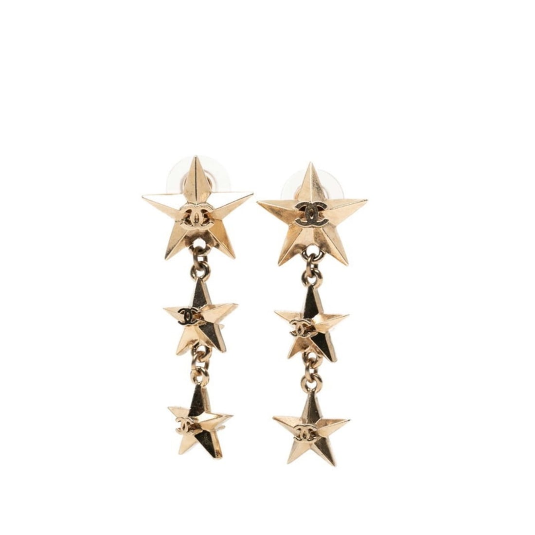 Chanel Coco Mark Triple Star 3-strand Earrings, A17C Engraving, Gold Plated, Women's CHANEL: --- Catalog ---Category: SizeSize (HxWxD): 47.40mm x 17.60mm / 1.87'' x 0.69''Category: DesignType: Stud earringsColor: GoldGender: WomenCategory: GeneralBrand: Chanel--- Item List ---Section: Conditi