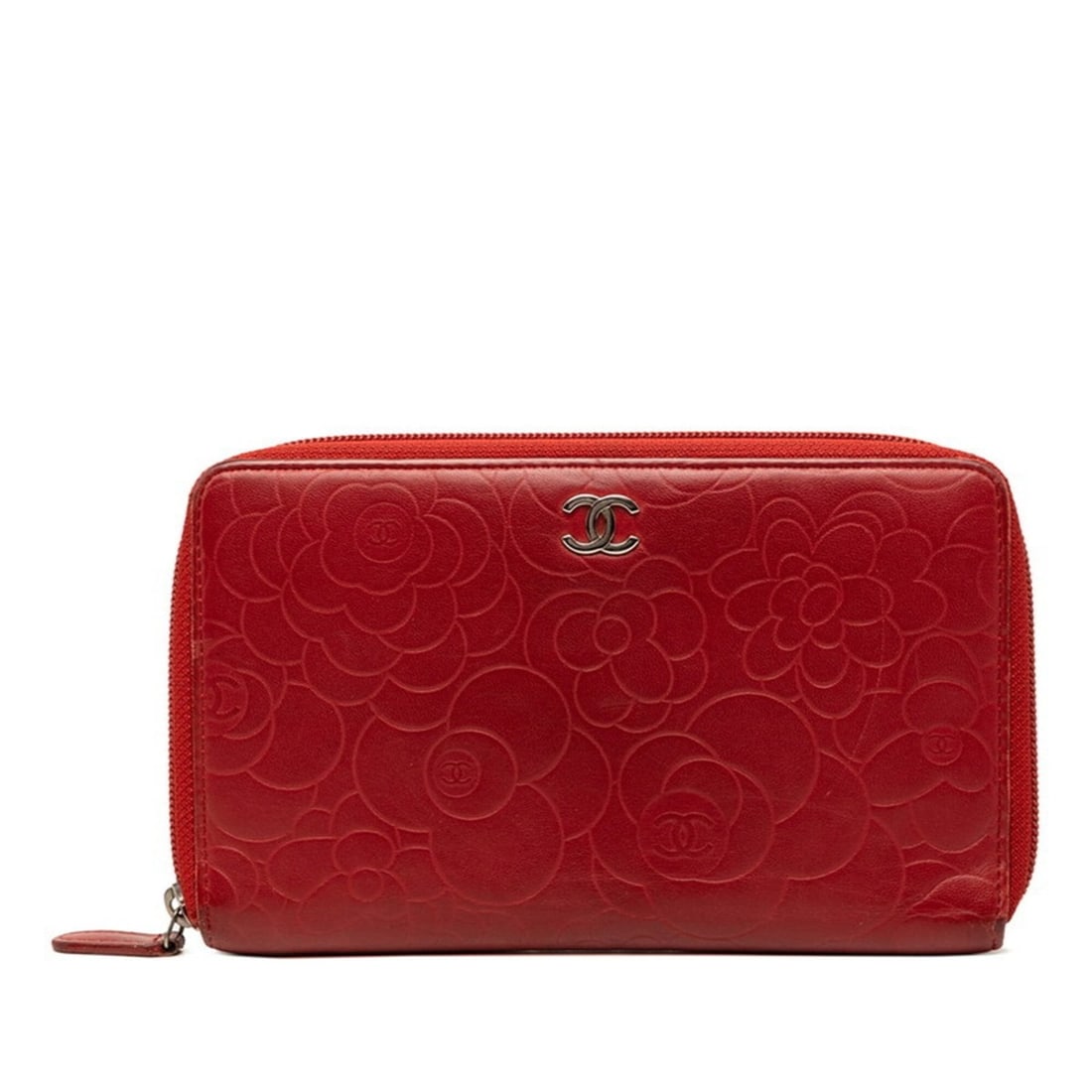 Chanel Coco Mark Camellia Round Zip Wallet Long Red Leather Women's CHANEL: --- Catalog ---Category: SizeSize (HxWxD): 12.5cm x 20.5cm x 2cm / 4.92'' x 8.07'' x 0.78''Category: DesignType: Long wallet (bi-fold)Color: Red colorGender: WomenMaterial: Leather Category: GeneralBr
