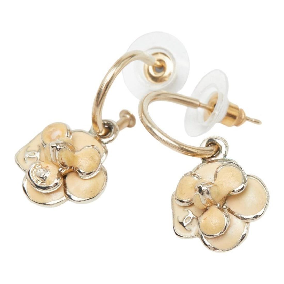 Chanel Coco Mark Camellia Earrings, Gold and Beige Plated, Women's CHANEL: --- Catalog ---Category: SizeSize (HxWxD): 16.30mm x 13.70mm / 0.64'' x 0.54''Category: DesignType: Stud earringsColor: Beige, GoldGender: WomenCategory: GeneralBrand: Chanel--- Item List ---Section: 