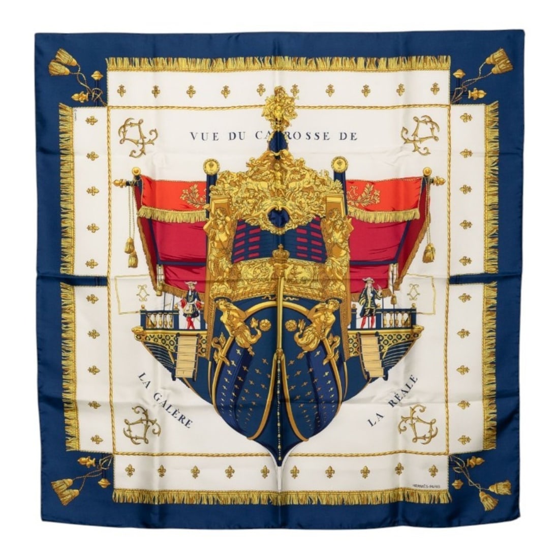 Hermes Carre 90 VUE DU CARROSSE DE LA GALERE REALE Queen's Coronation Scarf, Large, Multicolored: --- Catalog ---Category: SizeSize (LxW): 90cm x 89cm / 35.43'' x 35.03''Category: DesignType: ScarfColor: Multi-colorGender: WomenMaterial: Silk Category: GeneralBrand: Hermes--- Item List ---Section: