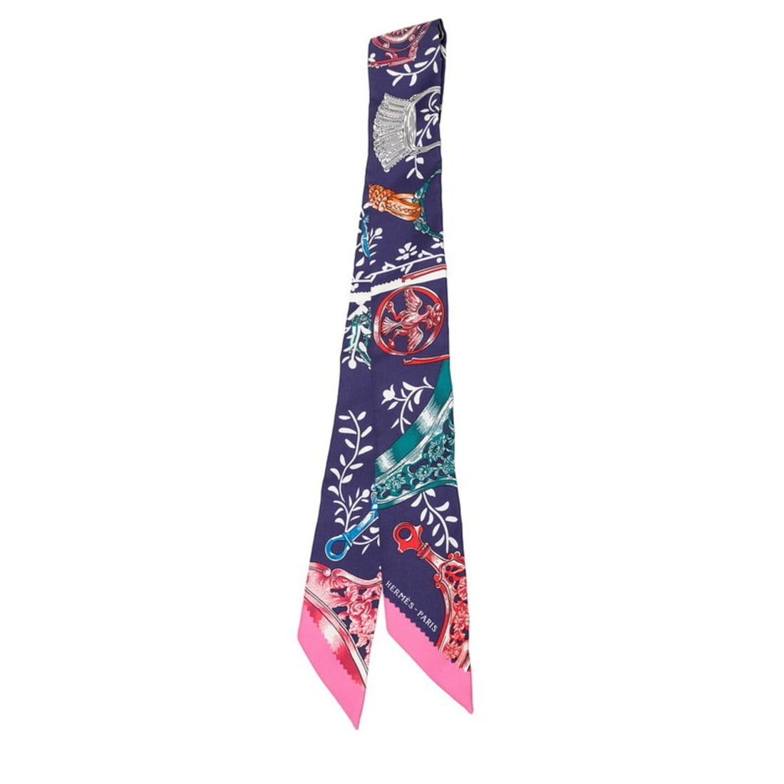Hermes Twilly Etriers Remix Stirrup Scarf Muffler Navy Silk Women's HERMES: --- Catalog ---Category: SizeSize (LxW): 5cm x 85cm / 1.96'' x 33.46''Category: DesignType: ScarfColor: NavyGender: WomenMaterial: Silk Category: GeneralBrand: Hermes--- Item List ---Section: Conditio
