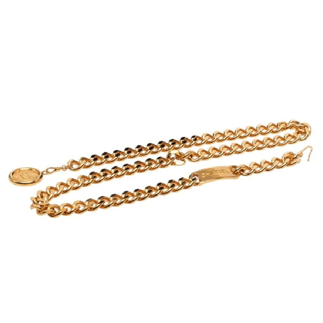 Chanel Coco Mark Logo Plate Vintage Chain Belt Gold Plated Women's CHANEL: --- Catalog ---Category: SizeWidth: 1.7cm / 0.66''Length: 94cm / 37''Category: DesignType: Chain beltColor: GoldGender: WomenSeason: VintageCategory: GeneralBrand: Chanel--- Item List ---Section: Cond
