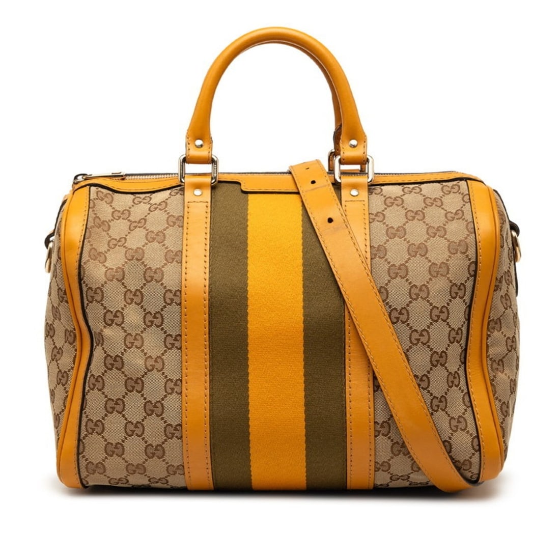 Gucci GG Canvas Sherry Line Mini Boston Bag, Handbag, Shoulder 2-Way, 247205, Beige/Yellow Leather,: --- Catalog ---Category: SizeStrap Drop: 50cm / 19.68''Handle Drop: 8.50cm / 3.35''Size (HxWxD): 23cm x 32.5cm x 16.5cm / 9.05'' x 12.79'' x 6.49''Category: DesignType: Boston bag, Handbag, Shoulder b