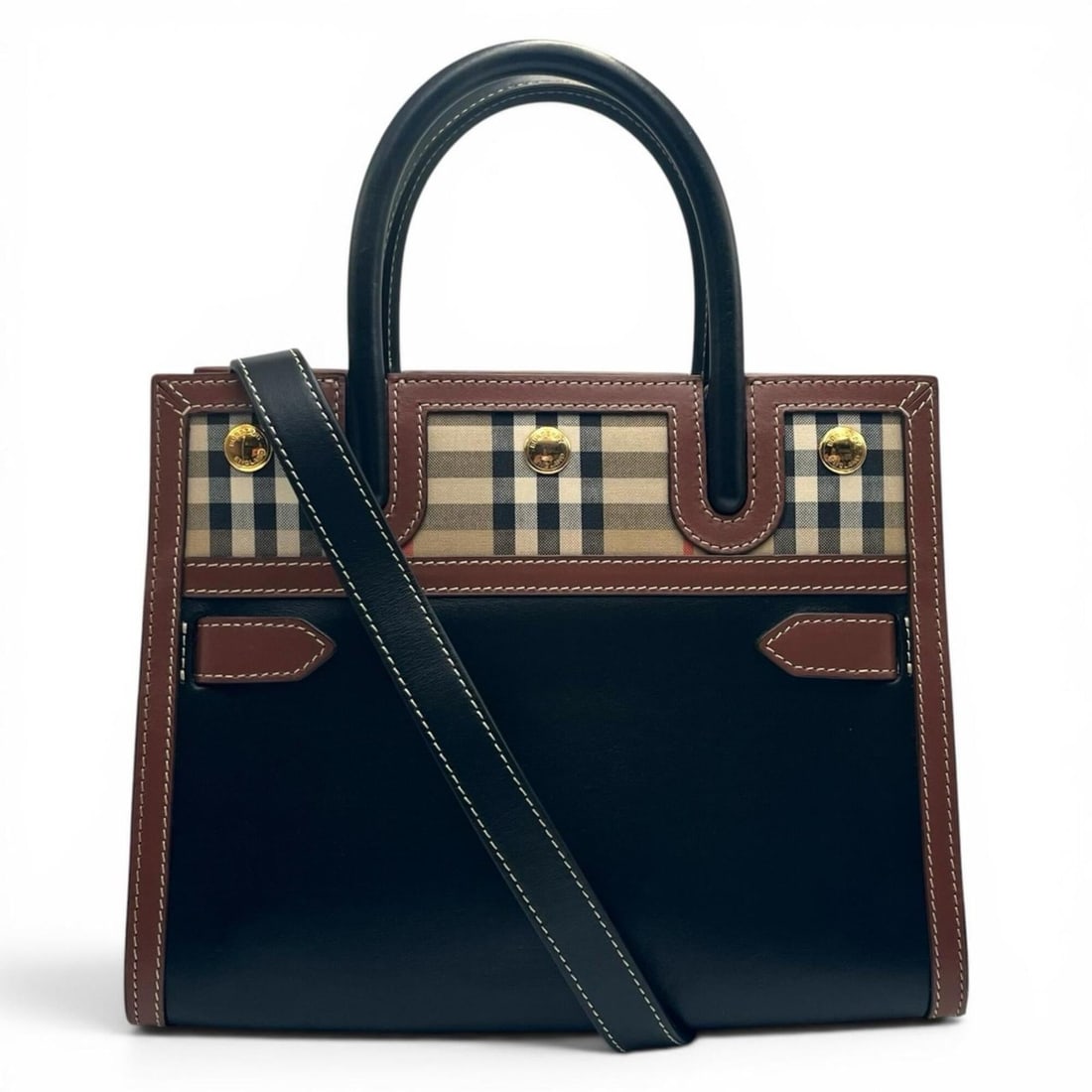 Burberry Mini Title Vintage Check & Leather Handbag 8025266 Women's (1 of 12)