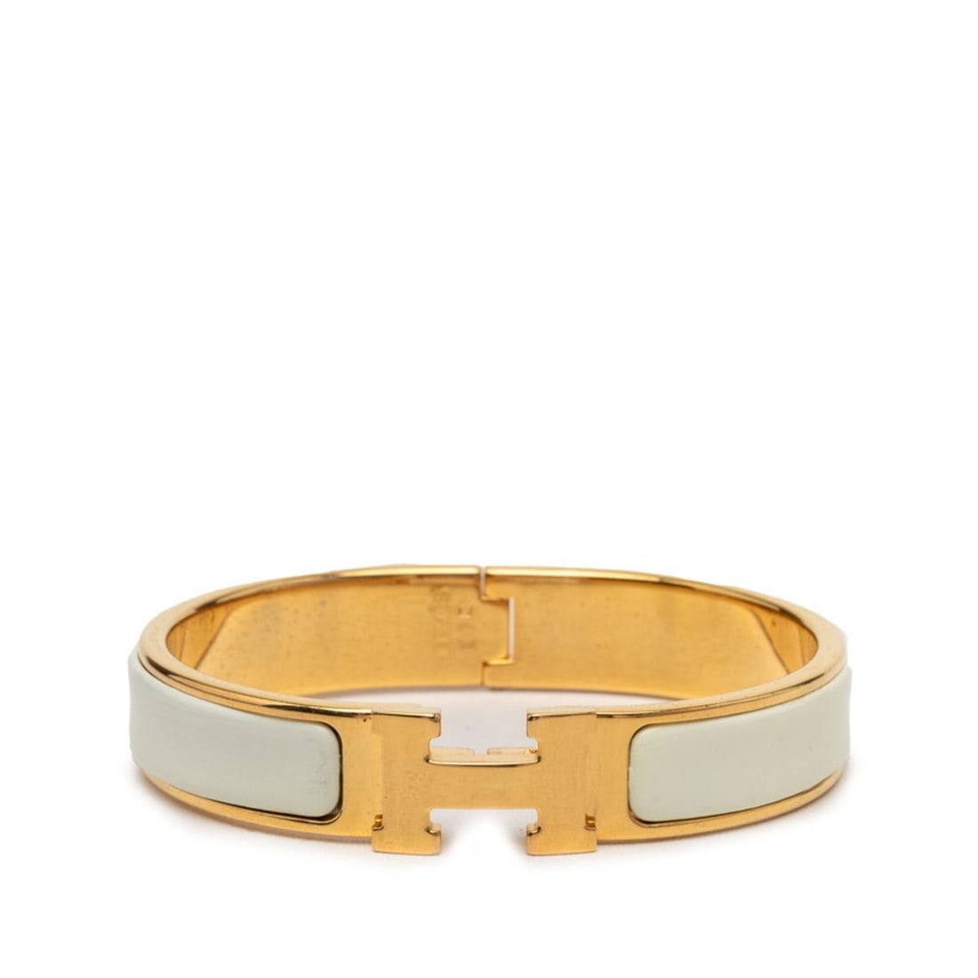 Hermes Clic Clac H PM Bracelet, Gold and White Plated Enamel, Women's HERMES (1 of 20)