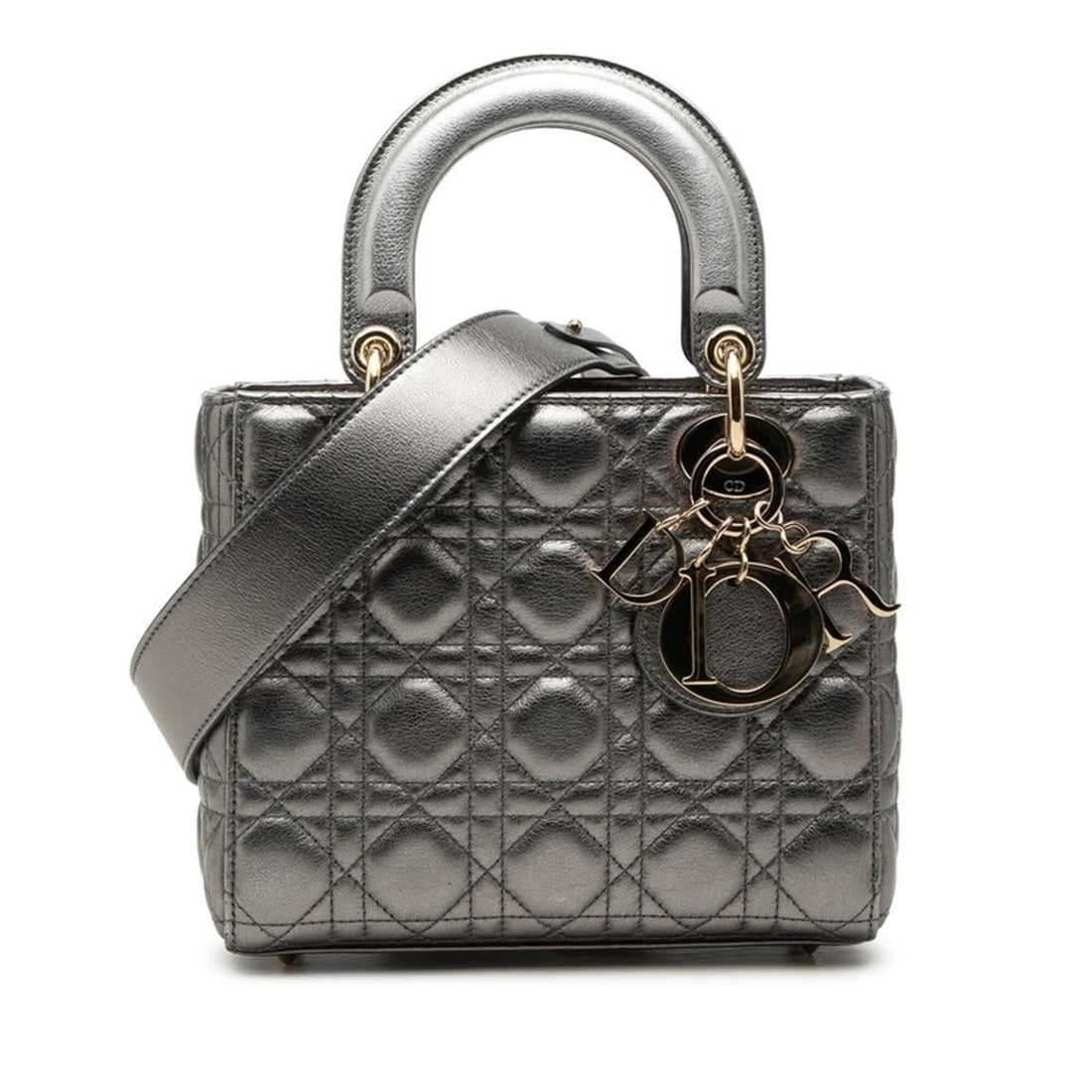 Christian Dior Dior Cannage Lady Handbag Shoulder Bag 2-Way Silver Gold Leather Women's: --- Catalog ---Category: SizeSize (HxWxD): 17cm x 20cm x 8.5cm / 6.69'' x 7.87'' x 3.34''Category: DesignType: Handbag, Shoulder bagColor: Gold, SilverGender: WomenMaterial: Leather Category: GeneralB