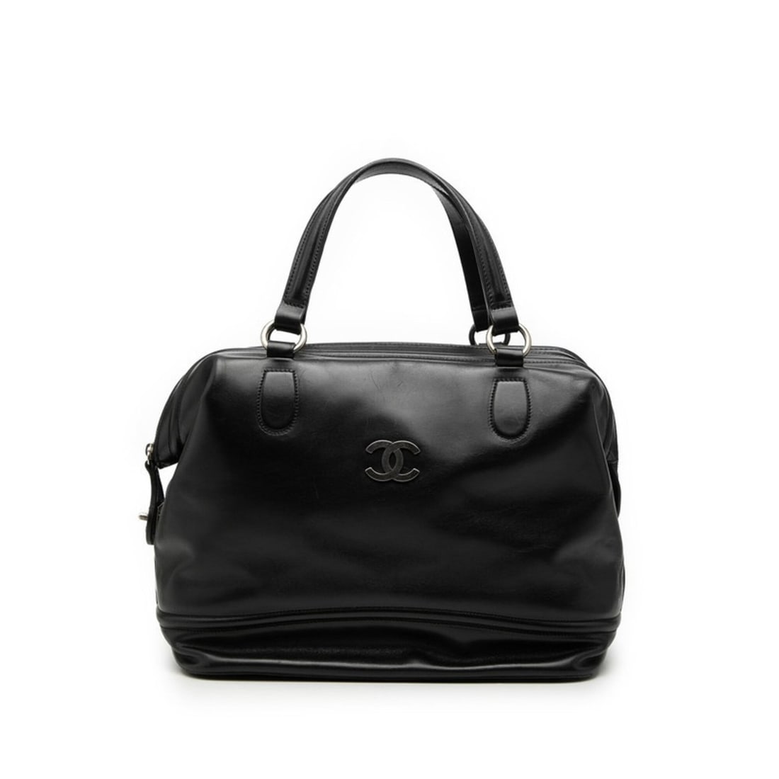 Chanel Coco Mark Boston Bag Handbag Black Silver Hardware Leather Women's CHANEL: --- Catalog ---Category: SizeSize (HxWxD): 26cm x 31cm x 21cm / 10.23'' x 12.2'' x 8.26''Category: DesignType: Boston bag, HandbagColor: BlackGender: WomenMaterial: Leather Category: GeneralBrand: Cha