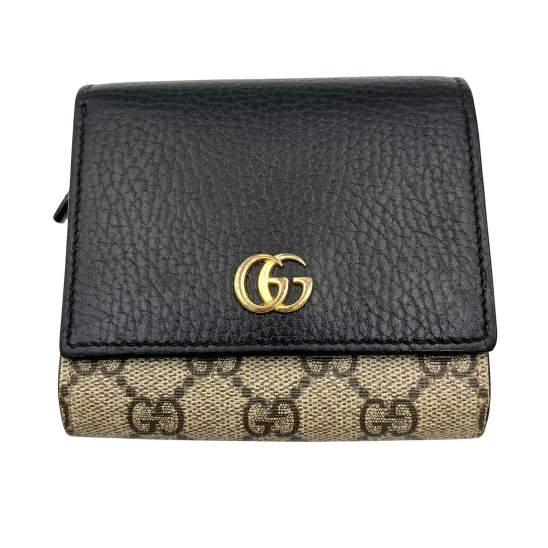 Gucci GUCCI Bi-fold wallet GG Marmont 598587 Supreme canvas Black x Beige Women's (1 of 16)