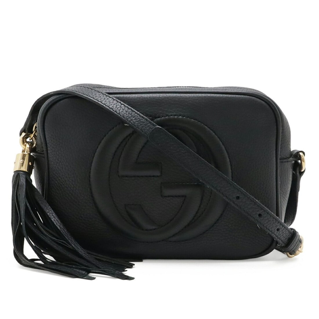 GUCCI Soho Small Disco Tassel Shoulder Bag Pouch Leather Black 308364: --- Catalog ---Category: SizeWeight: 350g / 12.34oz.Size (HxWxD): 15cm x 20cm x 7cm / 5.9'' x 7.87'' x 2.75''Strap Length: 136cm / 53.54''Category: DesignType: Pochette, Shoulder bagColor: BlackGender