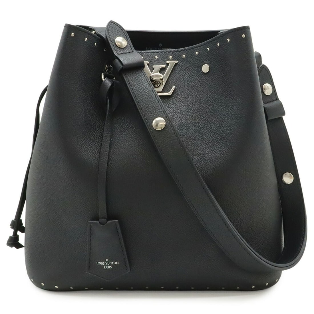 LOUIS VUITTON Lockmere Bucket Studded Shoulder Bag, Leather, Noir (Black), M43878: --- Catalog ---Category: SizeWeight: 690g / 1.52lb.Size (HxWxD): 27cm x 25cm x 15cm / 10.62'' x 9.84'' x 5.9''Strap Length: 105cm / 41.33''Category: DesignType: Shoulder bagColor: Black, NoirGender: W