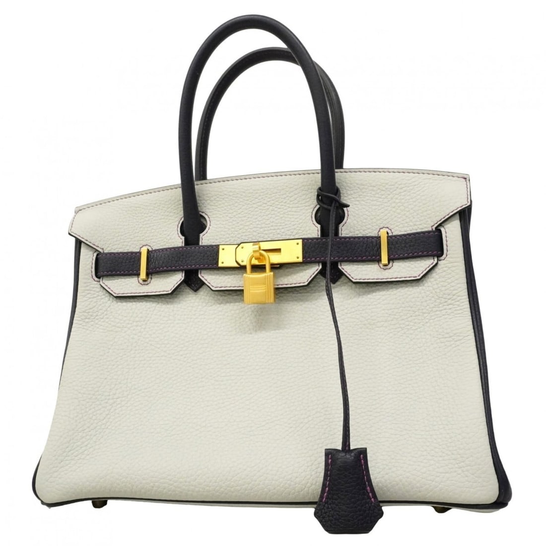 Hermes Birkin 30 Handbag, Taurillon Clemence Leather, Purple-Grey, Blue Nuit, Y Stamp, Special: --- Catalog ---Category: SizeSize (HxWxD): 24cm x 30cm x 16cm / 9.44'' x 11.81'' x 6.29''Category: DesignType: HandbagColor: Blue nuit, Purple grayGender: WomenMaterial: Taurillon clemence leather Har