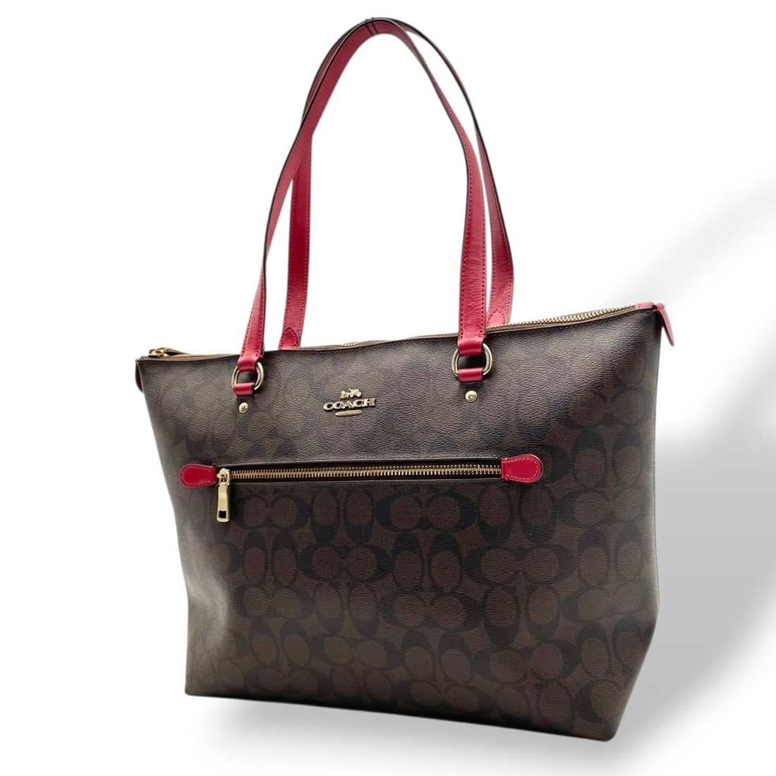 Coach Signature Gallery Tote Bag, Leather, Brown/Wine Red, 79609, Silver Hardware, S69: --- Catalog ---Category: SizeSize (HxWxD): 28cm x 45cm x 14cm / 11.02'' x 17.71'' x 5.51''Category: DesignType: Shoulder bag, Tote bagColor: BrownGender: WomenMaterial: PVC , Leather Category: General