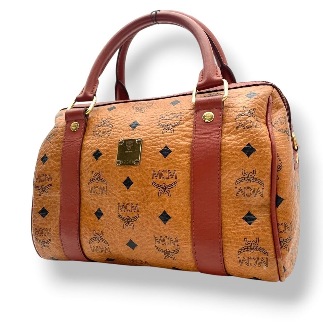 MCM (MCM) Visetos Mini Boston Bag, Leather, Brown Cognac, Gold Hardware, Women's, S68 (1 of 20)