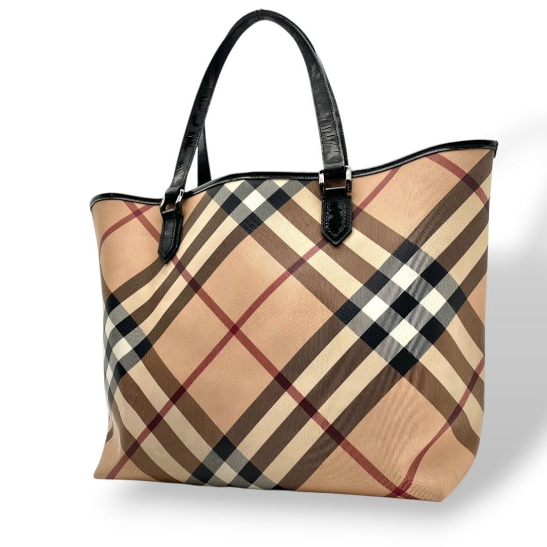 Burberry tote bag/handbag, Nova Check pattern, Shadow Horse leather, beige, women's/men's, S69 (1 of 17)