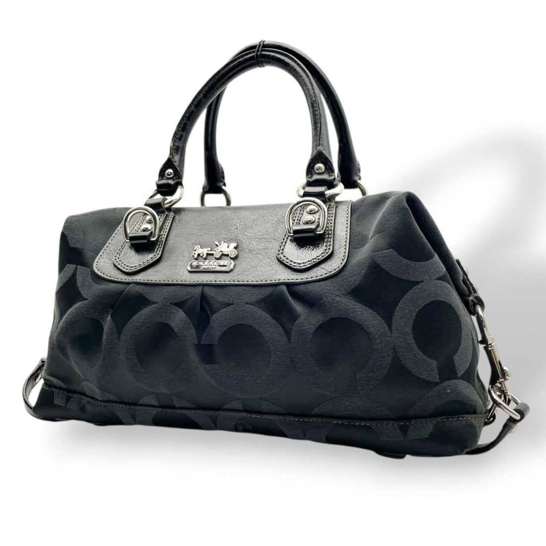 Coach Madison Op Art Satin Sophia Satchel Handbag Shoulder Bag Canvas Leather Black 12947 Women's (1 of 20)