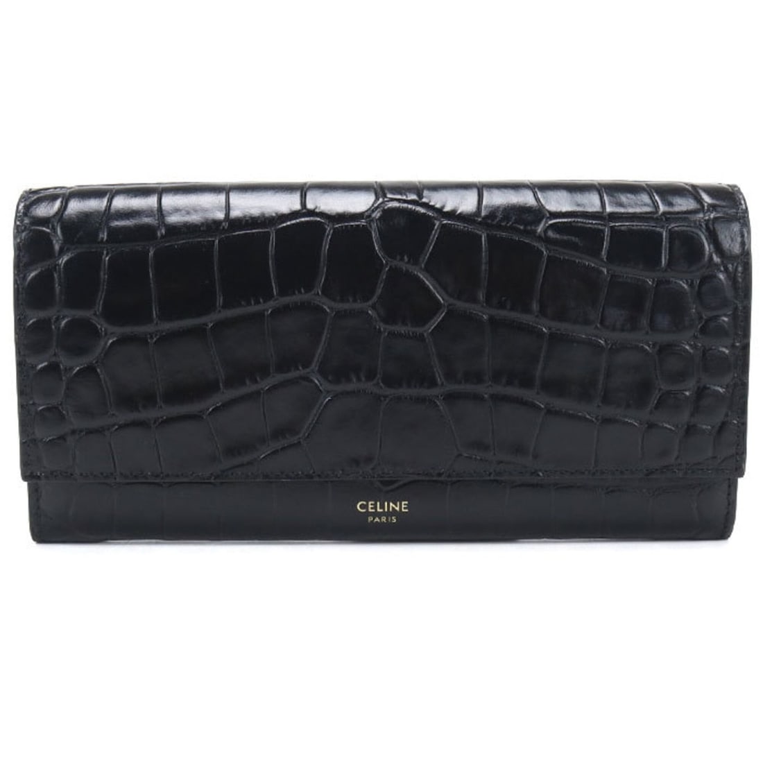 CELINE Celine Long Bi-fold Large Flap Wallet for Women, Black: --- Catalog ---Category: SizeSize (HxWxD): 9.5cm x 19cm x 3cm / 3.74'' x 7.48'' x 1.18''Category: DesignType: Long wallet (bi-fold)Color: BlackGender: WomenMaterial: Leather Leather/Fur Type: Calfskin