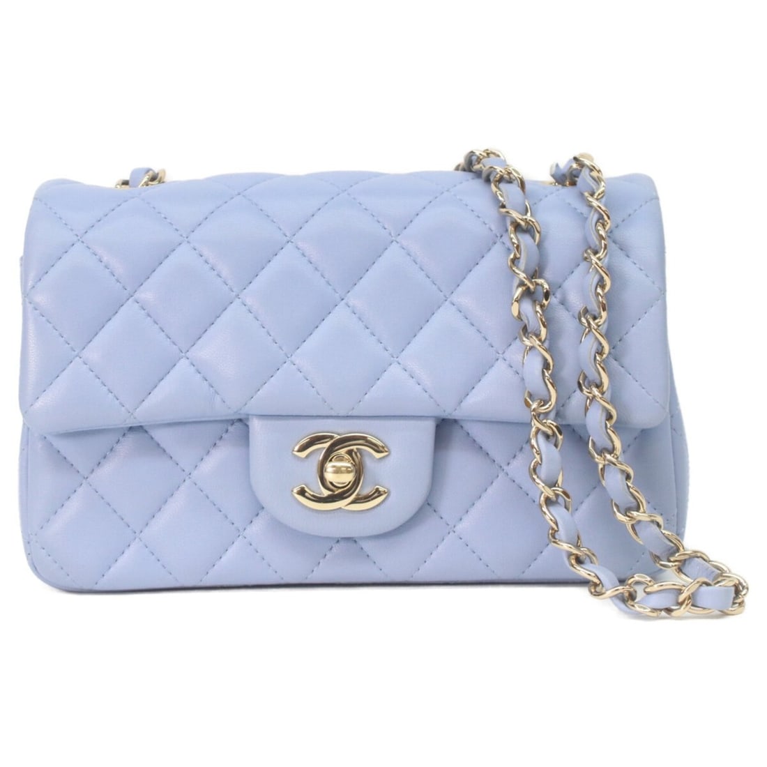 CHANEL A69900 Light Blue Lambskin Gold Hardware Mini Matelassé 20 Shoulder Bag for Women: --- Catalog ---Category: SizeSize (HxWxD): 12cm x 20cm x 7cm / 4.72'' x 7.87'' x 2.75''Category: DesignType: Shoulder bagColor: Light blueGender: WomenMaterial: Leather Hardware Color: GoldLeather/Fur