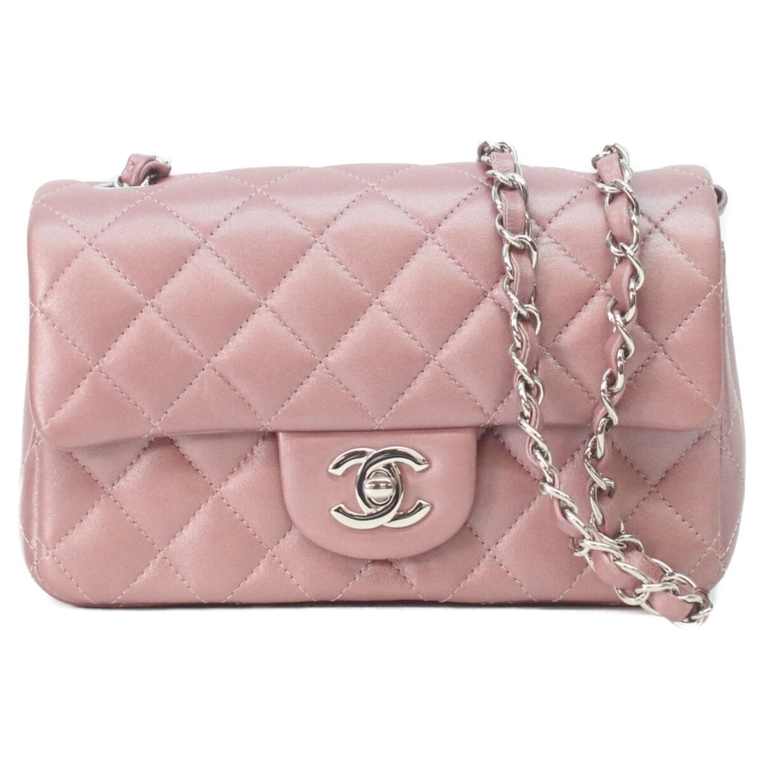 CHANEL A69900 Metallic Pink Lambskin Silver Hardware Mini Matelassé 20 Shoulder Bag for Women (1 of 13)