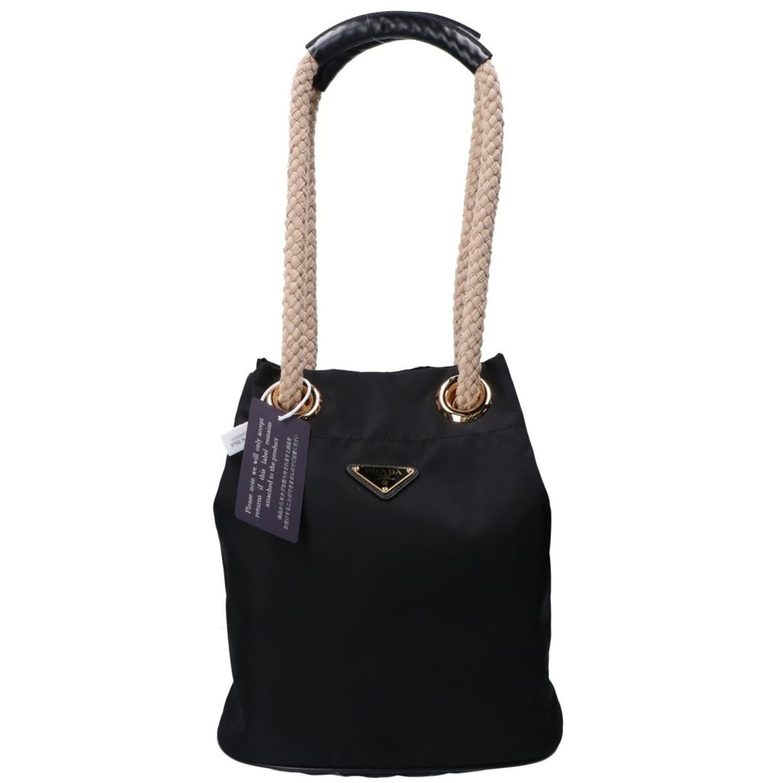 PRADA 1BE082 2HG8 Black x Gold Triangle Plate Mariner Small Re-Nylon Bucket Bag Handbag - Women's: --- Catalog ---Category: SizeSize (HxWxD): 28cm x 23cm x 15cm / 11.02'' x 9.05'' x 5.9''Category: DesignType: HandbagColor: BlackGender: WomenMaterial: Nylon Category: GeneralBrand: Prada--- Item List