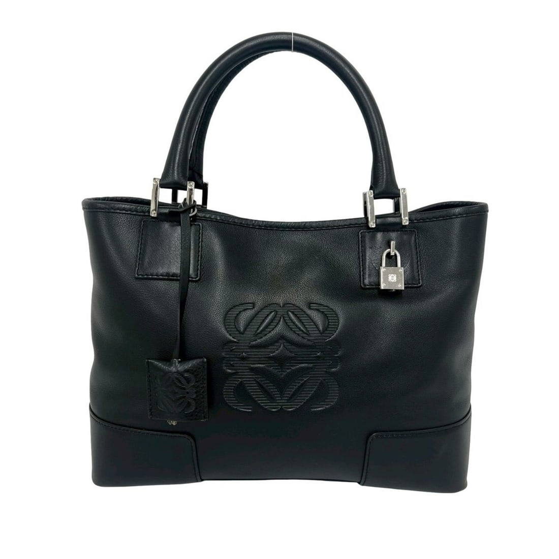 LOEWE (Loewe) Anagram Logo Engraved Leather Mini Tote Bag, Black, 23678: --- Catalog ---Category: SizeSize (HxWxD): 22cm x 29cm x 12cm / 8.66'' x 11.41'' x 4.72''Category: DesignType: Handbag, Tote bagColor: BlackGender: WomenMaterial: Leather Category: GeneralBrand: Loewe